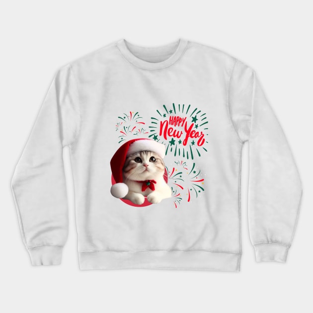 Cute Cat Happy New Year ,Brafdesign Crewneck Sweatshirt by Brafdesign